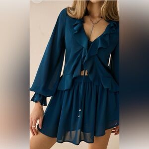 Commense Teal Mini Skirt